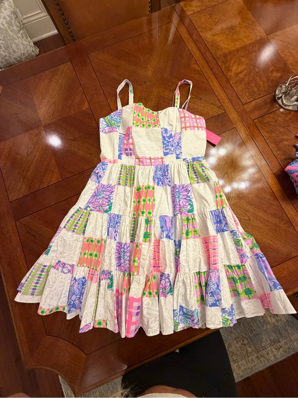 Lilly Pulitzer White Sundress with Pink, Green & Blue Patchwork